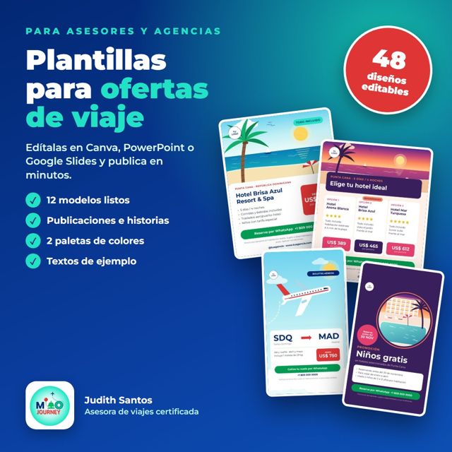 Portada del Pack de 48 plantillas para ofertas de viaje